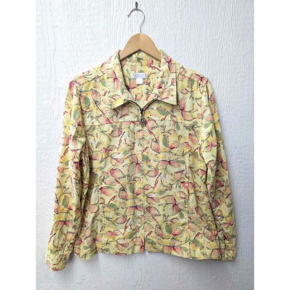 Christopher & Banks Full Zip Yellow Floral Jacket Soft Spring Casual Size Large